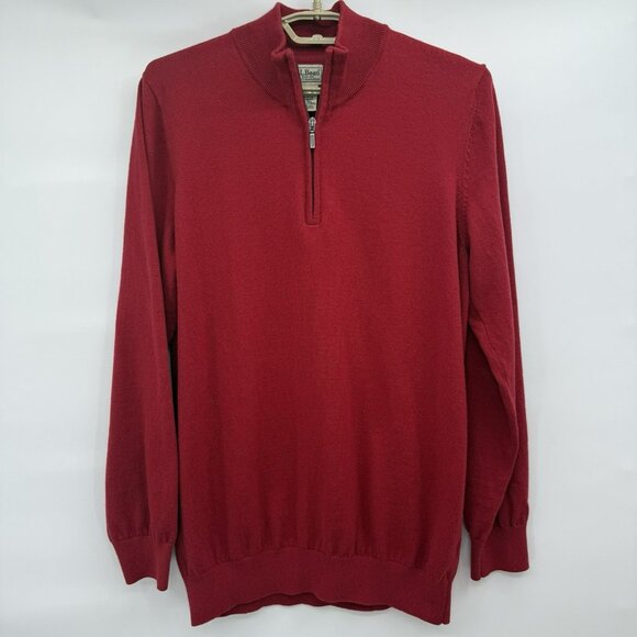 LL Bean Sweater Mens Red 1/4 Zip Mock Neck Pullover Long Sleeve XL Tall - Picture 1 of 6